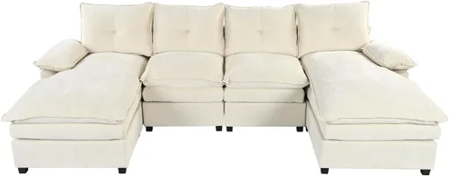 Vista 55 de Sofá modular moderno en forma de U de 115 pulgadas, juego de sofás tapizados grandes con asiento de almacenamiento, sofá cama convertible con diván