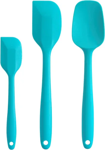 Vista 4 de Juego de espátulas de silicona, espátula de goma, cuchara y espátulas para hornear resistentes al calor de 600 °F (Aqua 3)