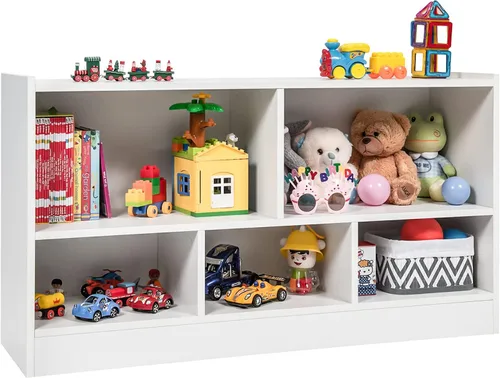 Vista 11 de Costzon Organizador de almacenamiento de juguetes para niños, almacenamiento escolar de 5 secciones para organizar libros, juguetes, estantería