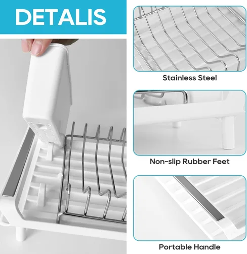 Vista 2 de Escurridor pequeño expandible para platos, compacto y ahorra espacio, sin boquillas, sin fugas, duradero, resistente a la corrosión y fácil