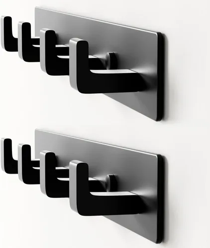 Vista 10 de GWAAZXGZ Perchero negro para montaje en pared, 12.5 pulgadas, moderno riel de gancho de metal con 4 ganchos en ángulo recto, organizador montado