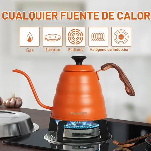 Vista 2 de Hervidor de cuello de cisne con termómetro para verter sobre café y té Naranja