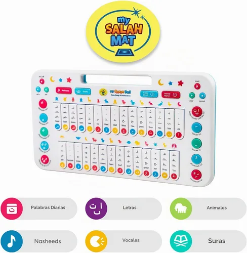 Vista 3 de My Salah Mat - Juguetes islámicos para niños - My Quran Pad - Juguete educativo para enseñar el alfabeto árabe para niños con palabras diarias
