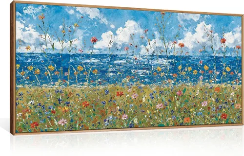 Vista 22 de Arte de Pared de Lienzo Enmarcado con Grandes Pinceladas Abstractas, Decoración de Pared Azul Marino Neutro, Pintura de Pared Moderna en Tonos