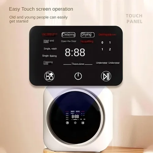 Vista 3 de Mini lavadora y secadora portátil 2 en 1, mini lavadora con panel de control LCD, tambor compacto de acero inoxidable, para ropa pequeña, ropa