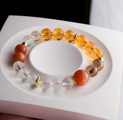 Vista 122 de Precious Gemstone Natural Crystal Healing Bracelet, Rutilated Quartz, Moonstone, Quartz Handmade Original Design Bracelet