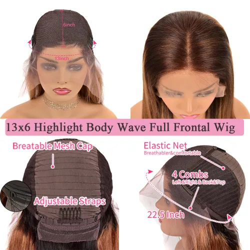 Vista 5 de Peluca Rubia Miel Cabello Humano Body Wave 13x6 Encaje Frontal Pelucas de Cabello Humano Para Mujeres Negras 22 Pulgadas