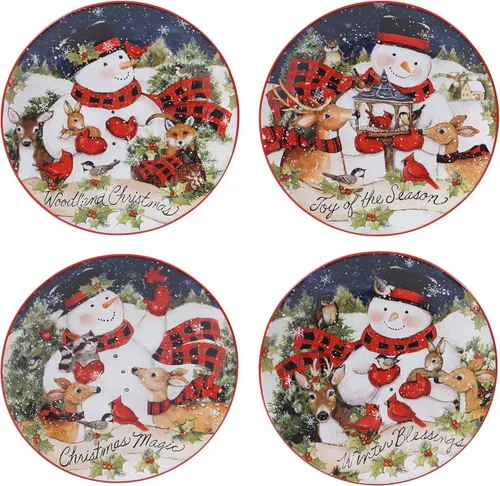Vista 3 de Magic of Christmas Snowman - Juego de vajilla navideña de 16 piezas, servicio para 4, platos alegres de invierno, tazas y cuencos para comidas
