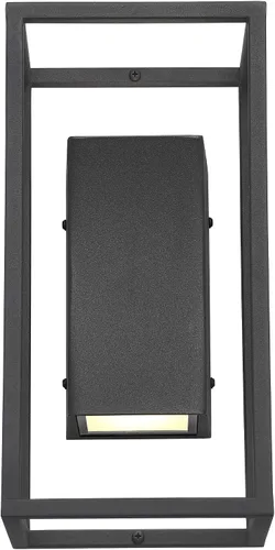 Vista 7 de Possini Euro Design Kell - Moderna lámpara de pared para exteriores, con textura, color negro, regulable, LED de 14 pulgadas, difusor de vidrio