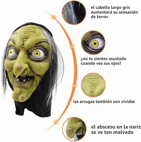 Vista 2 de PartyHop - Máscara de bruja de anciana - Disfraz de cosplay de terror aterrador de Halloween