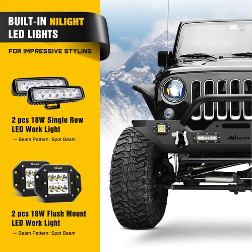 Vista 4 de Nilight - Parachoques delanteros compatibles con Jeep Wrangler JK/JKU de 2007, 2008, 2009, 2010, 2011, 2012, 2013, 2014, 2015, 2016, 2017 y 2018