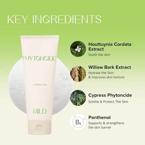 Vista 4 de KLAVUU Phytoncide - Limpiador facial con equilibrio de pH suave, pH 5.5, limpiador espumoso suave con pantenol para fortalecer el lavado facial