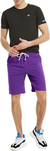 Vista 2 de Zengjo Pantalones cortos deportivos para hombre con bolsillos, pantalones cortos de punto de algodón, pantalones cortos deportivos de 9 pulgadas