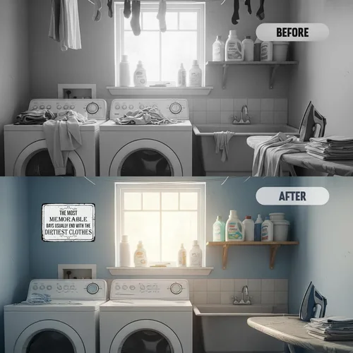 Vista 7 de SmartSign Letrero decorativo para cuarto de lavado, con texto en inglés "Most Memorable Days Usually End With The Dirtiest Clothes", letrero