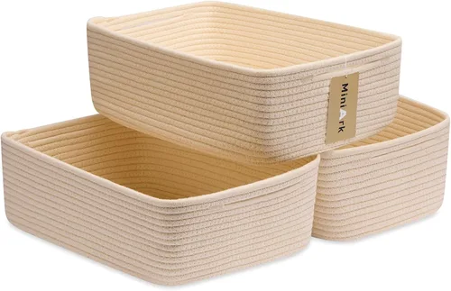 Vista 16 de MiniArk Cestas organizadoras grandes poco profundas de 15 x 11 x 5.1 pulgadas, contenedores de almacenamiento tejidos de cuerda para baño, estantes