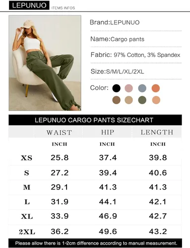 Vista 4 de Lepunuo Pantalones cargo de cintura alta para mujer, pantalones de viaje Y2K Streetwear holgados elásticos con 6 bolsillos con cordón en los tobillos