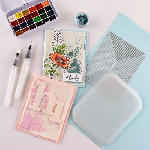 Vista 8 de Paquete de 10 fundas planas para coctelera para hacer tarjetas, 3 x 8 pulgadas, cubiertas planas delgadas para coctelera de plástico transparente