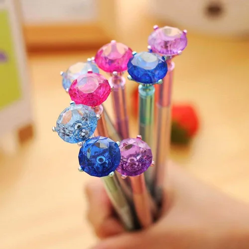 Vista 6 de 8 bolígrafos de diamantes Kawaii, bolígrafo de cristal grande con diamantes de cristal brillante, bolígrafo metálico con tinta de gel, bolígrafos