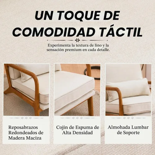 Vista 5 de Karl home Silla de lectura Mid-Century Modern Accent color beige Lino Beige