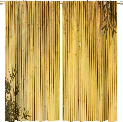 Vista 12 de Cortinas con estampado de bambú, tallos y hojas de bambú, temática oriental natural, oscurecimiento de habitación, ventana, ventana, cortina