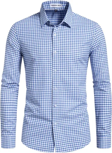 Vista 4 de Camisas a cuadros con botones para hombre, ajuste regular, manga larga, camisas de negocios casuales