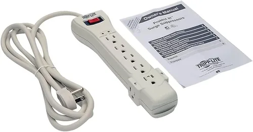 Vista 6 de Eaton Tripp Lite serie SUPER7 Tira de alimentación con enchufe plano, protector de sobretensión, 7 tomas, cable de extensión de 7 pies, 2160 julios
