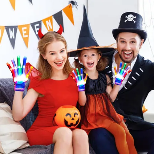 Vista 4 de COTRUERE Guantes con luz LED, arco iris, regalos de Pascua para niños y adultos, guantes brillantes de luz rave, juguetes geniales, rellenos