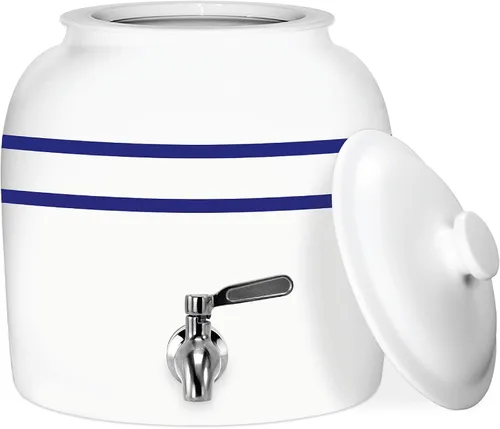 Vista 7 de Geo Sports Bottles Geo Sports - Dispensador de agua de cerámica de porcelana, grifo de acero inoxidable, válvula y tapa incluidas. Se adapta a Rayas