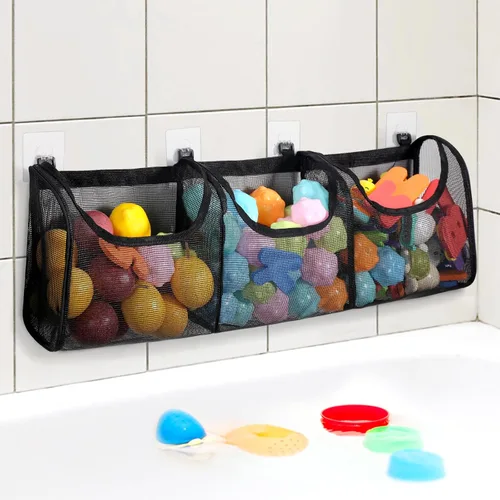 Vista 9 de Goowin Almacenamiento de juguetes de baño, soporte para juguetes de baño, organizador de juguetes de baño con aberturas grandes de 3 compartimentos