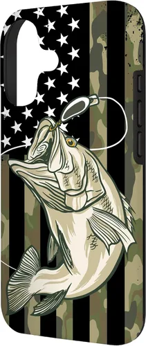 Vista 2 de Fishing Camouflage US American Flag Bass Fish Fisherman Camo Case for iPhone 17