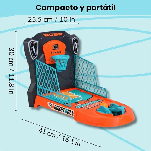 Vista 2 de Juego de baloncesto de mesa: mini arcada de escritorio compacta, juego de escritorio para interiores con puntuación electrónica, luces y sonido