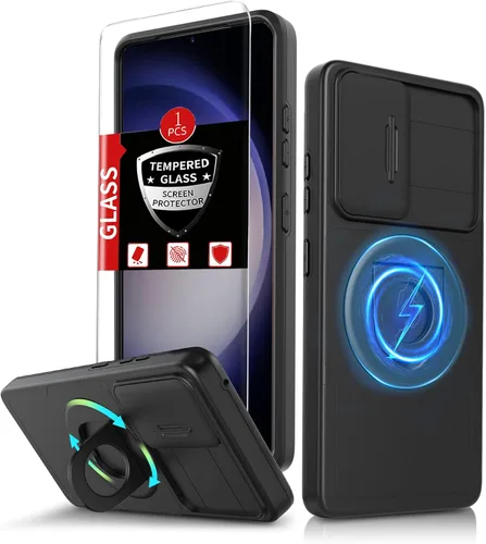 Vista 2 de Funda para Samsung Galaxy S21 FE con 2 protectores de pantalla de vidrio templado, funda con función atril para Samsung Galaxy S21FE con cubierta