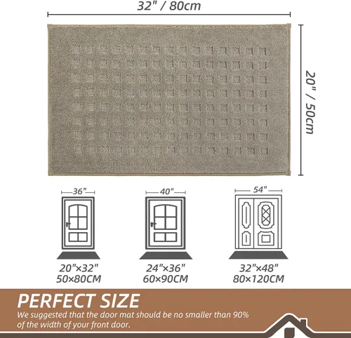Vista 2 de BEQHAUSE Tapetes para puerta de 20 x 32 pulgadas, tapete antideslizante de punto gofre, de perfil bajo, resistente a la suciedad y absorbente, Beige