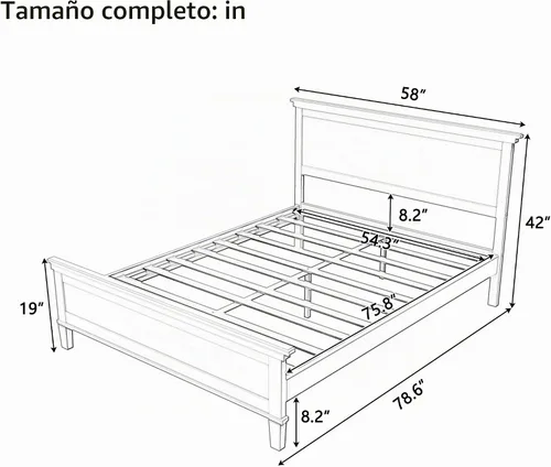 Vista 2 de Merax Base de cama de plataforma de madera de tamaño matrimonial con cabecero, cama de granja moderna de mediados de siglo, marco de cama de madera