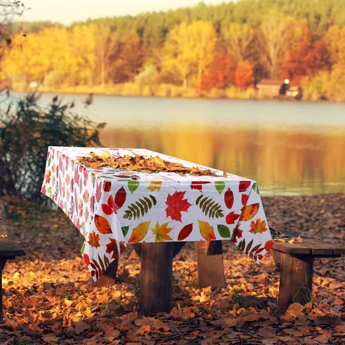 Vista 5 de Irenare Mantel de otoño de Acción de Gracias, 3 piezas, plástico, hojas de otoño, rectangular, para otoño, cosecha, para Acción de Gracias, otoño