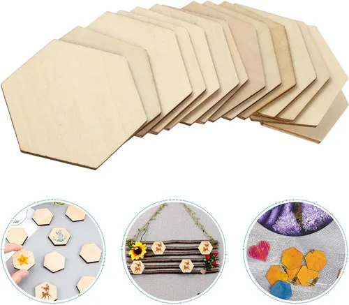 Vista 6 de Decoración para el hogar, 50 piezas de madera de 2.362 in, forma de madera hexagonal sin terminar, formas recortadas hexagonales, manualidades