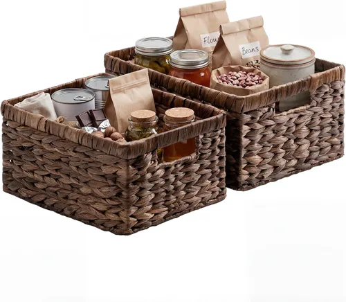 Vista 24 de StorageWorks Cesta de mimbre con asa, cestas de almacenamiento de mimbre para organizar, cestas de almacenamiento decorativas para estantes, cuerda