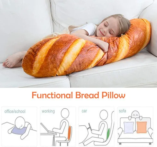 Vista 3 de Wepop - Almohada de 24 pulgadas en forma de hogaza de pan 3D, cojín lumbar suave con forma de baguette, juguete de peluche relleno gracioso