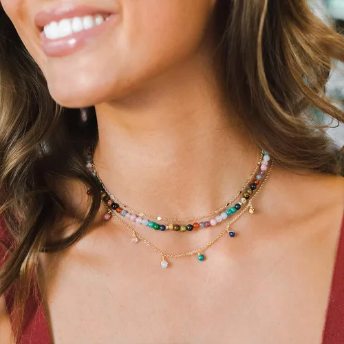 Vista 2 de Lotus and Luna Collar curativo de chakras energéticos de 0.157in con piedras reales de jade, perla, cuarzo rosa, amatista, piedra lunar