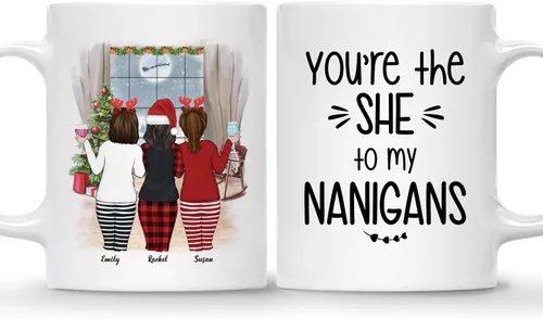 Vista 15 de Gossby Taza de café de Navidad personalizada para amigas, regalos de amistad personalizados para mujeres con diseño, nombre, regalos de mujer