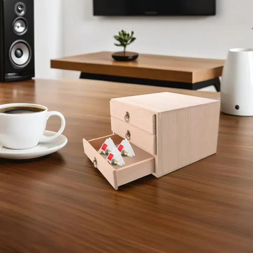Vista 7 de Vintage Wooden Tea Storage Drawer Cabinet with 3 Compartments