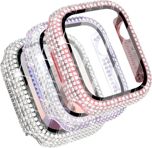 Vista 11 de Fullife Paquete de 3 fundas compatibles con Bling Apple Watch Series 3 de 1.496 pulgadas, fundas protectoras con diamantes de cristal con protector