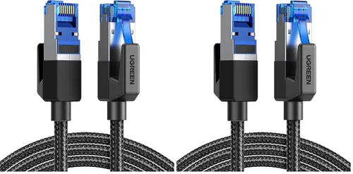 Vista 10 de UGREEN Cable Ethernet Cat 8 de 1.5 pies, cable de red trenzado de alta velocidad de 40 Gbps 2000 Mhz Cat8 RJ45 blindado para interiores, cables LAN
