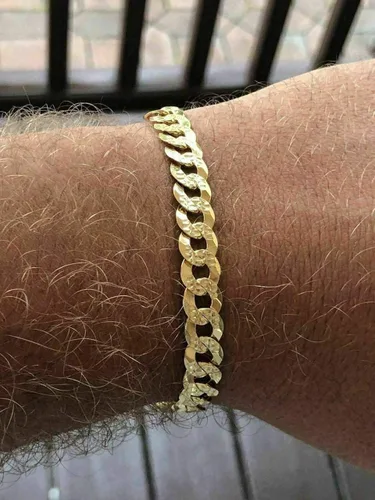 Vista 3 de Men's Cuban Link Bracelet 14k Gold Over Solid 925 Sterling Silver Bracelet - 8.5" 8mm - Diamond Cut Pave