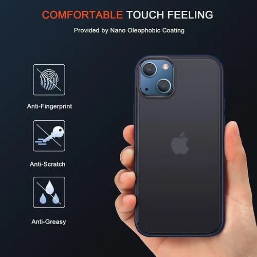 Vista 2 de TENDLIN Funda compatible con iPhone 13 Mini, translúcida mate, parte trasera dura con parachoques de silicona suave, cómoda funda (azul)