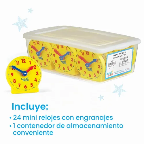 Vista 2 de hand2mind Juego de mini reloj con engranaje para el aula, decir la hora, relojes de enseñanza, aprender a decir la hora para niños, reloj analógico
