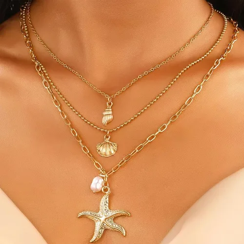 Vista 2 de Collar de concha marina de Your Always Charm para mujer, collar de concha ajustable con capas de encanto de concha marina para mujer, atuendos