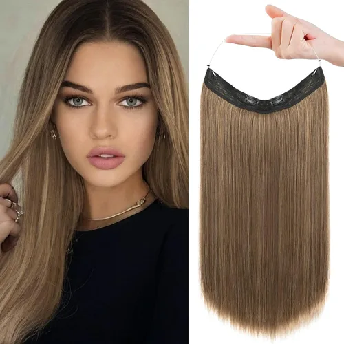Vista 48 de REECHO - Extensiones de cabello con alambre invisible y con cintillo transparente, tamaño ajustable, clips seguros extraíbles, cabello lacio, diseño