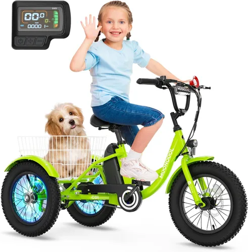 Vista 10 de NAIZEA Bicicleta eléctrica para niños, triciclo de 16 pulgadas para niños y niñas de 6 a 12 años, bicicleta eléctrica para niños de 250 W, bicicleta