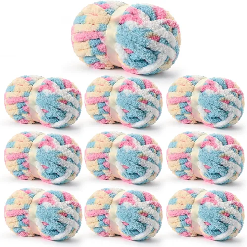Vista 44 de Paquete de 10 hilos de chenilla jumbo gruesos, multicolor 10 azul-rosa-púrpura